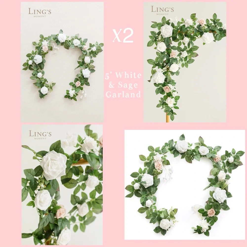 Ling's Moment 5' Garland in 'White & Sage'. Both used once Indoors. Like New